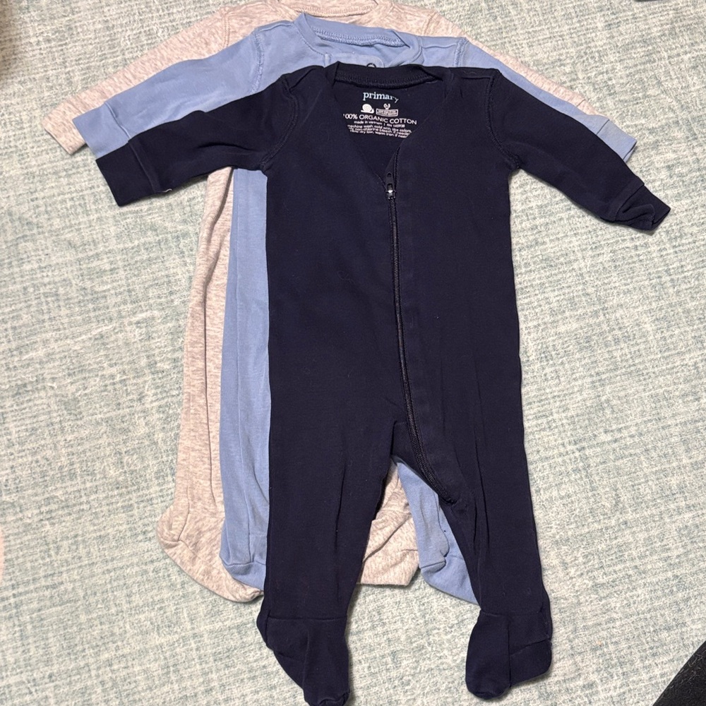 Primary Organic Footies, gray/blue/navy, 0-3 mo